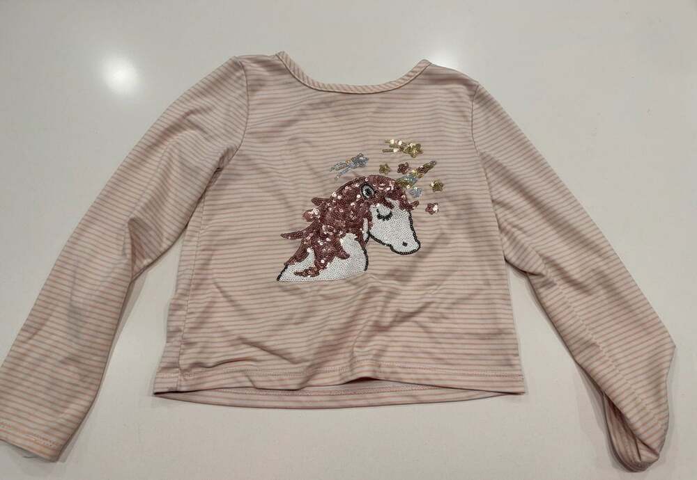 Btween Unicorn Sequin Long Sleeve Top Size 6X Striped Pink